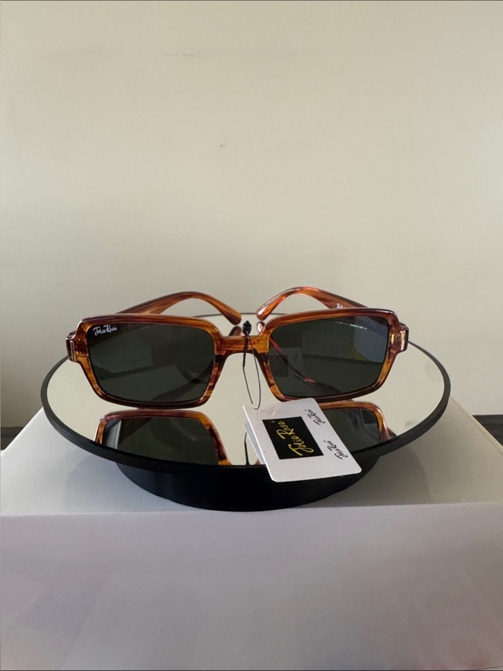 Jolie Rose Amber Rectangular Sunglasses Green Tinted Glass NWT Unisex